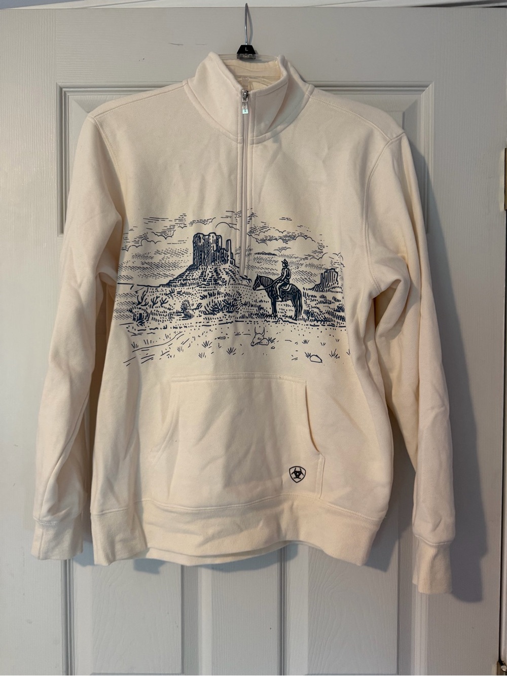 Ariat Cream Half-Zip Sweater with Navy Western Graphic